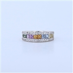 14KT White Gold Multi Sapphire and Diamond Ring -PNR-