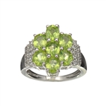 2.59CT Oval Cut Peridot And 0.36CT Round Cut Topaz Sterling Silver Ring