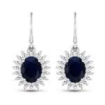 14K White Gold Earrings 4.2 Carat Blue Sapphire (AA) Oval - 2Pcs + White Diamond F/C Round  0.836ct (Vault_Q) 