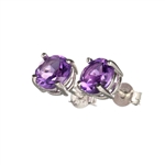 1.43CT Round Cut Amethyst Solitaire Sterling Silver Earrings