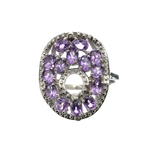 2.15CT Oval Cut Amethyst And 0.03CT Round Cut Diamond Sterling Silver Ring
