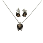 1.80CT Oval Cut Smoky Quartz Sterling Silver Pendant with 18" Chain and 1.34CT Oval Cut Smoky Quartz Solitaire Earrings