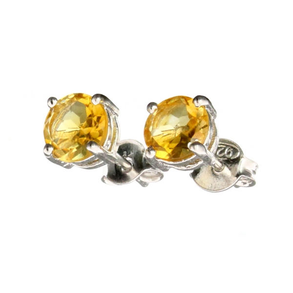 1.46CT Round Cut Citrine Solitaire Sterling Silver Earrings