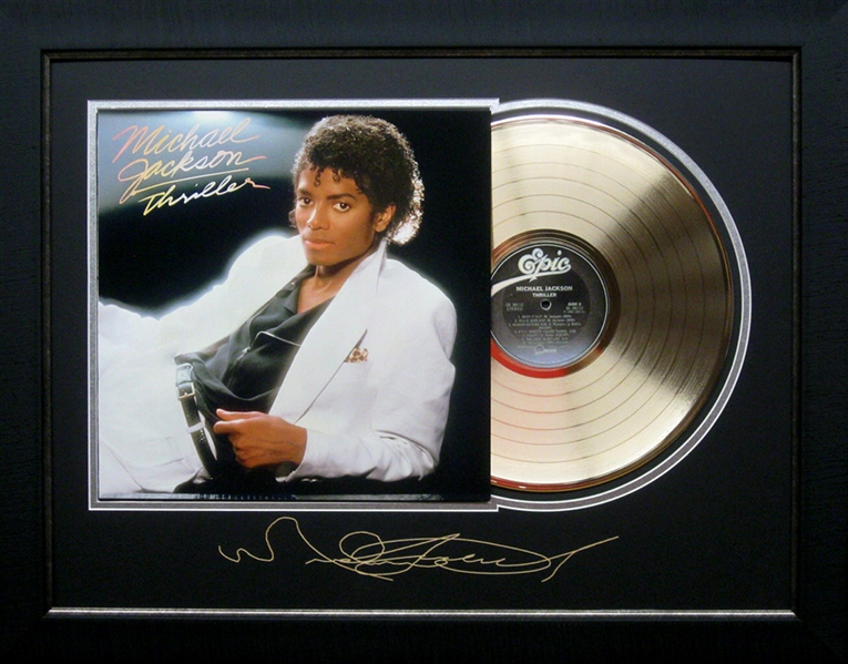 Michael Jackson Thriller Album Cover and Gold Record Museum Framed Collage - Plate Signed (Vault_BA)