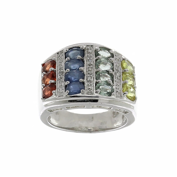 Multi Color Gemstone 925 Sterling Silver Size 7 Ring 