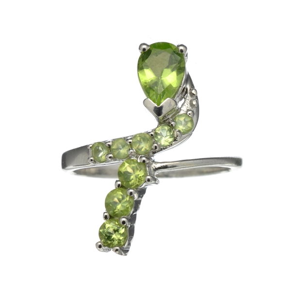 1.60CT Pear And Round Cut Peridot Sterling Silver Ring