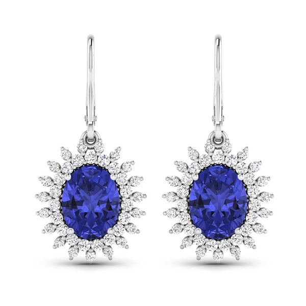 14K White Gold Earrings 2.82 Carat Tanzanite Oval Cut with White Diamond  0.836ct (Vault_Q) 