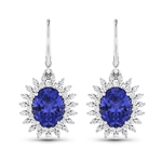 14K White Gold Earrings 2.82 Carat Tanzanite Oval Cut with White Diamond  0.836ct (Vault_Q) 