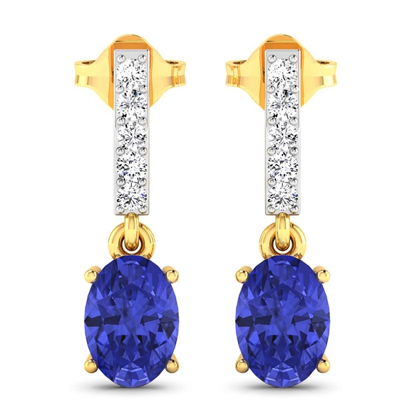 14K Yellow Gold Earrings 1.24 Carat Tanzanite Oval Cut with White Diamond  0.14ct (Vault_Q) 