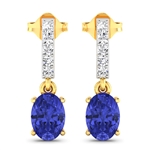 14K Yellow Gold Earrings 1.24 Carat Tanzanite Oval Cut with White Diamond  0.14ct (Vault_Q) 