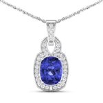 14K White Gold 18 Chain Pendant 2.02 Carat Tanzanite Cushion Cut with White Diamond  0.25ct (Vault_Q) 