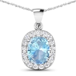 14K White Gold 18 Chain Pendant 3 Carat Aquamarine Cushion Cut with White Diamond  0.51ct (Vault_Q) 