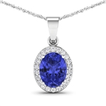 14K White Gold 18 Chain Pendant 1.6 Carat Tanzanite Oval Cut with White Diamond  0.22ct (Vault_Q) 