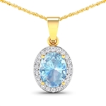 14K Yellow Gold 18 Chain Pendant 1.4 Carat Aquamarine Oval Cut with White Diamond  0.22ct (Vault_Q) 