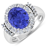 14K White Gold Ring 3.43 Carat Tanzanite Oval Cut with White Diamond Tapper Baguette  0.831ct (Vault_Q) 