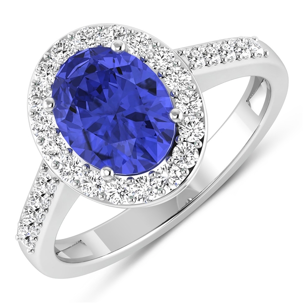 14K White Gold Ring 1.41 Carat Tanzanite Oval Cut with White Diamond  0.39ct (Vault_Q) 