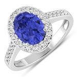 14K White Gold Ring 1.41 Carat Tanzanite Oval Cut with White Diamond  0.39ct (Vault_Q) 