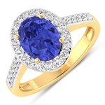 14K Yellow Gold Ring 1.41 Carat Tanzanite Oval Cut with White Diamond  0.39ct (Vault_Q) 