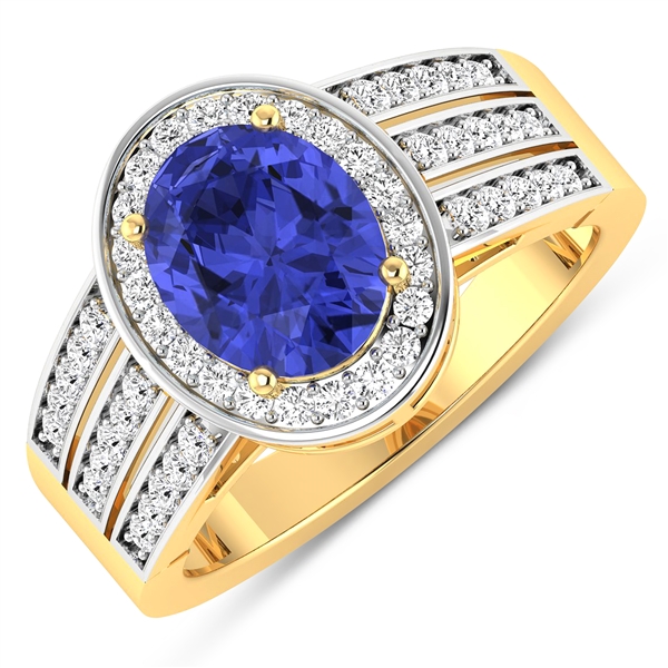 14K Yellow Gold Ring 1.41 Carat Tanzanite Oval Cut with White Diamond  0.44ct (Vault_Q) 