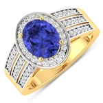 14K Yellow Gold Ring 1.41 Carat Tanzanite Oval Cut with White Diamond  0.44ct (Vault_Q) 