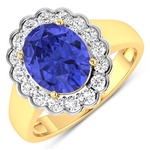 14K Yellow Gold Ring 2.21 Carat Tanzanite Oval Cut with White Diamond  0.48ct (Vault_Q) 