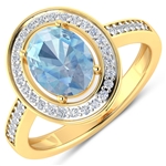 14K Yellow Gold Ring 1.28 Carat Aquamarine Oval Cut with White Diamond  0.22354ct (Vault_Q) 