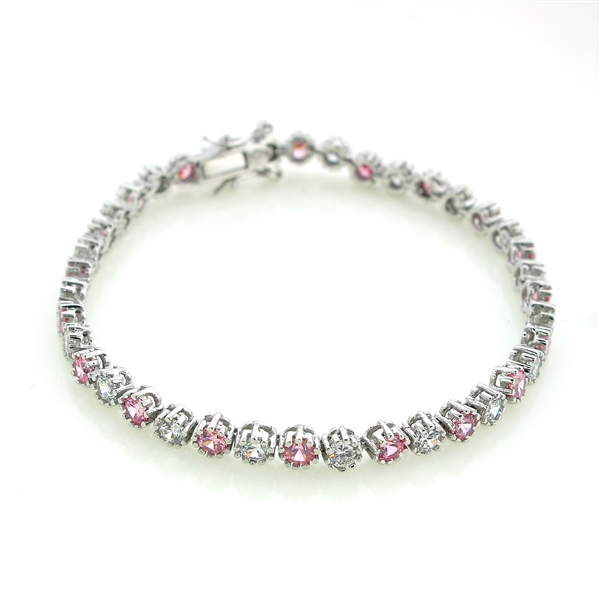 Round Cut Mixed Cubic Zirconia Sterling Silver Bracelet