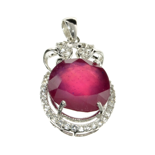 APP: 4.9k Fine Jewelry 12.21CT Ruby And Colorless Topaz Platinum Over Sterling Silver Pendant