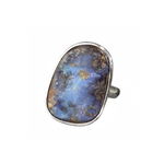 22.50CT Free Form Blue Boulder Brown Opal And Sterling Silver Ring