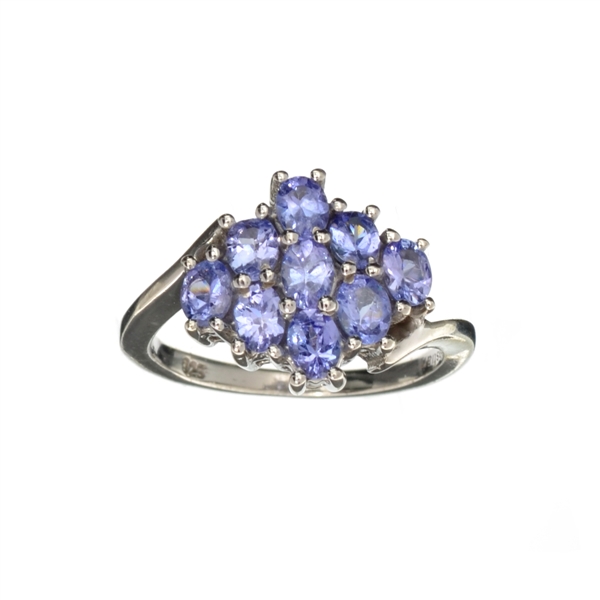 1.50CT Oval Cut Tanzanite And Sterling Silver Cluster Ring