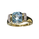 4.15CT Blue Topaz And White Sapphire W a Yellow Gold Overlay Sterling Silver Ring 