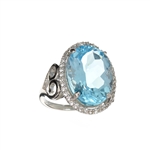 14.35CT Blue Topaz And White Sapphire Sterling Silver Ring