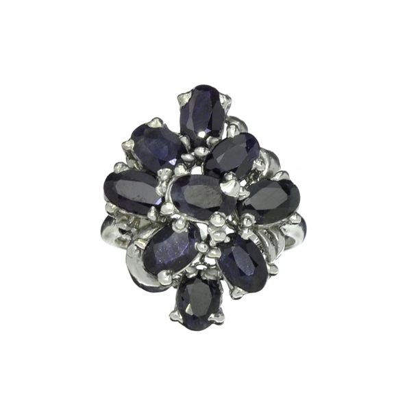 1.75CT Oval Cut Bllue Sapphire And Sterling Silver Clustr Ring