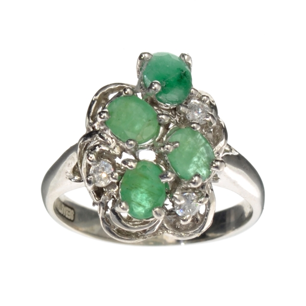 Designer Sebastian, 1.35CT Emerald And White Topaz Sterling Silver Ring