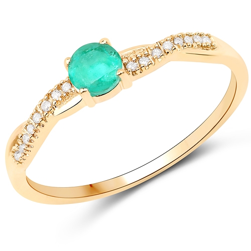 0.23CT Round Cut Zambian Emerald and White Diamond 14K Yellow Gold Ring -PNR-