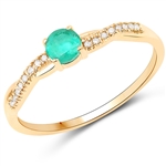 0.23CT Round Cut Zambian Emerald and White Diamond 14K Yellow Gold Ring -PNR-