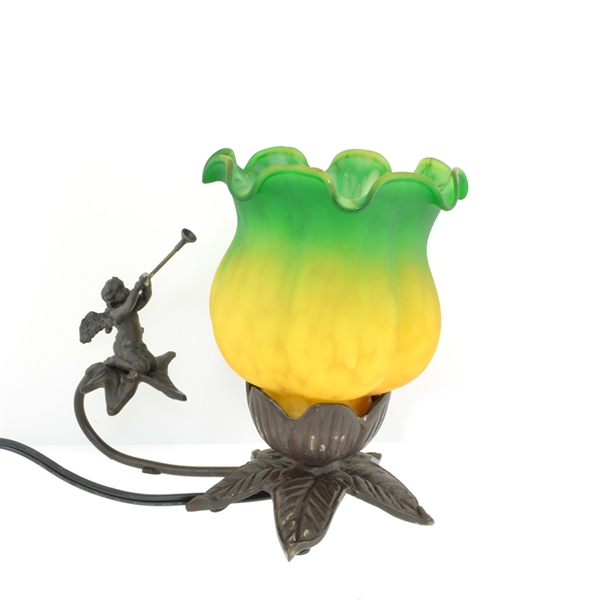 Trumpet Playing Cherub Frosted Flower Table Light Lamp