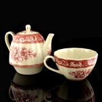 Red and White Transferware Serving Tea For One Set