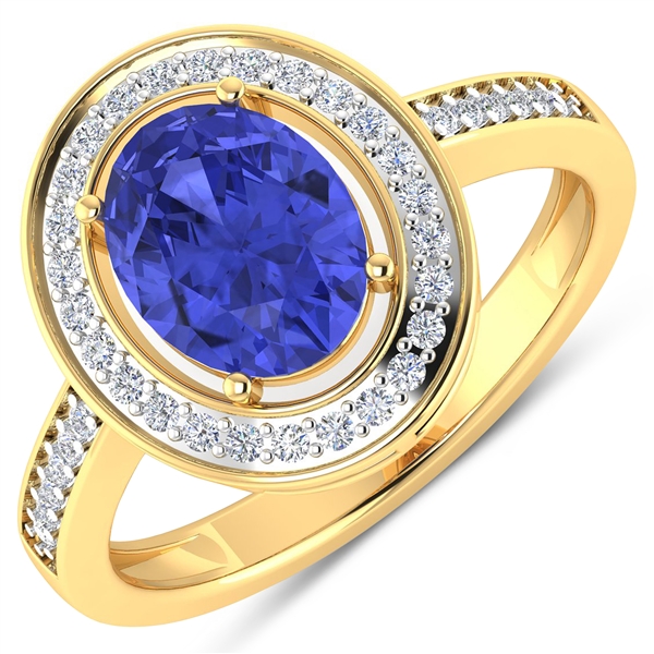 14K Yellow Gold Ring 1.41 Carat Tanzanite Oval Cut with White Diamond  0.22354ct (Vault_Q) 