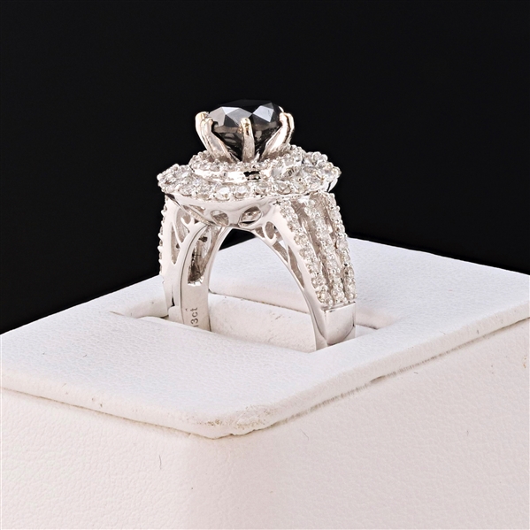 App: $6,235 1.57ct Black CENTER Diamond 18K White Gold Ring (2.70ctw Diamonds) (Vault_R41) 