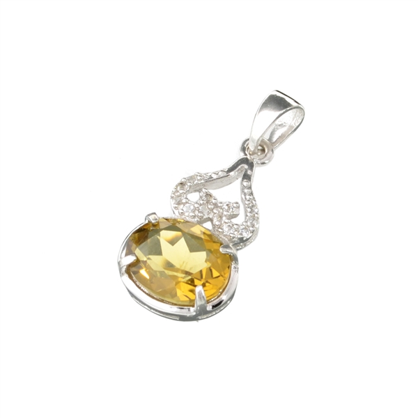 2.00CT Oval Cut Citrine And White Sapphire Sterling Silver Pendant