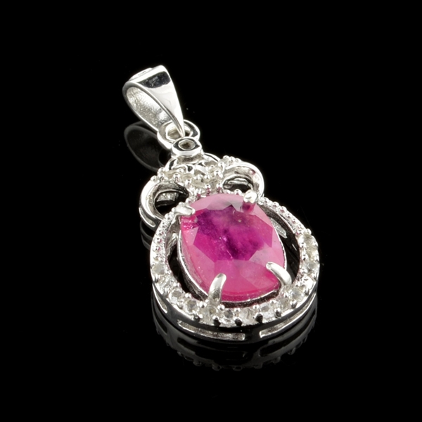 2.77CT Ruby And Colorless Topaz Platinum Over Sterling Silver Pendant