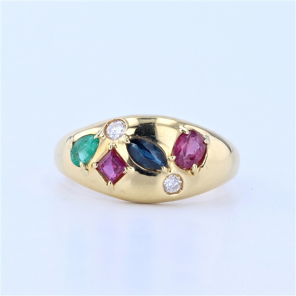 18KT Yellow Gold Pink Sapphire/Blue Sapphire/Emerald and Diamond Ring -PNR-