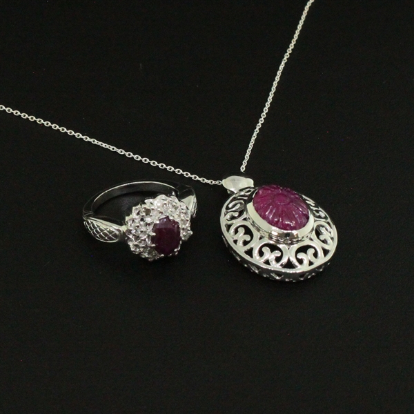 Ruby Ring size 7 and Pendant Sterling Silver Collection 