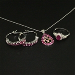  Ruby Ring size 7, Pendant, and Rhodolite Earrings Sterling Silver Collection 