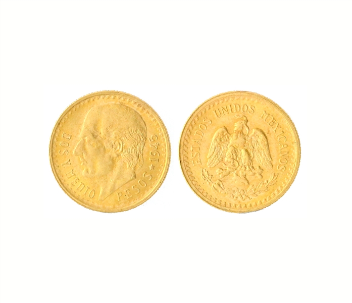 1945 DOS Y MEDIO Estados Unidos Mexicanos 0.900 purity Gold Coin