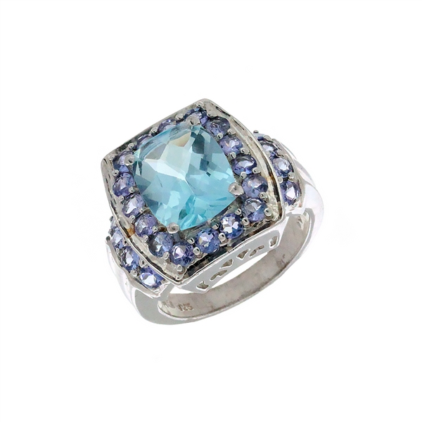 Blue Topaz and Tanzanite Sterling Silver Size 7 Ring 