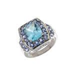 Blue Topaz and Tanzanite Sterling Silver Size 7 Ring 