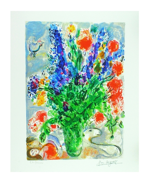 MARC CHAGALL Les Lupins Bleu Mini Print 10in x 12in, with Certificate CVI of CCLXXV