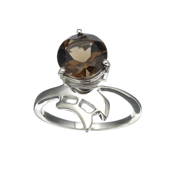 2.15CT Round Cut Smoky Quartz Solitaire Sterling Silver Ring